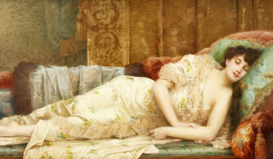 Vintage painting of a woman reclining on a couch