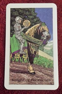 photo of the Knight of Pentacles from the Robin Wood tarot deck