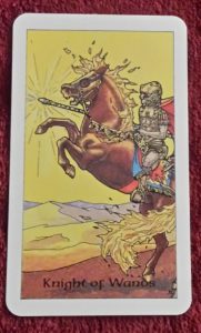 Photo of the Knight of Wands from the Robin Wood tarot