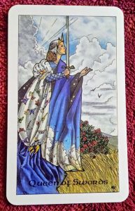 Photo of the Queen of Swords from the Robin Wood tarot