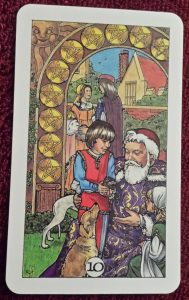 photo of the 10 of pentacles from the Robin Wood tarot