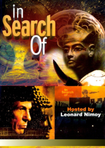 Poster for In Search of with pictures of exotic landscapes and a profile of Leonard Nimoy