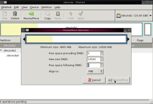 Screen shot of the gparted LiveCD in action