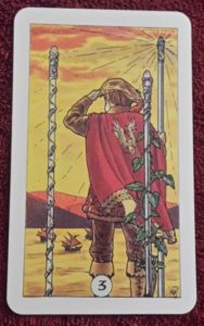 photo of the Three of Wands from the Robin Wood tarot