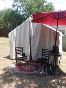 Photo of Tent O' Wonders entrance as set up at A Day Out of Time, 7/25/2018